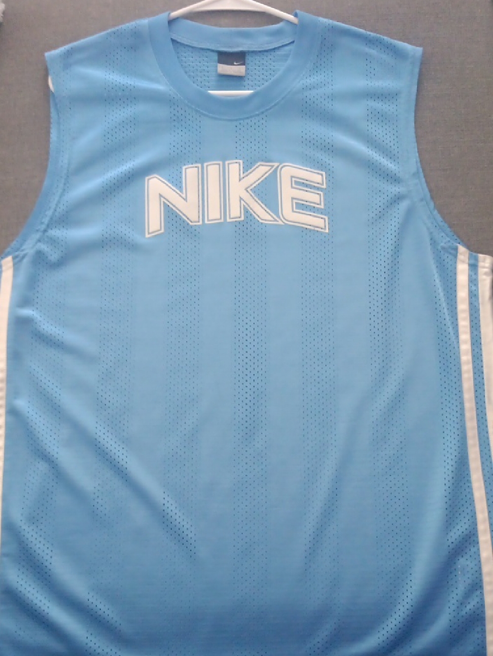 Nike Sky Blue Sleeveless Mesh Basketball Tank with White Logo